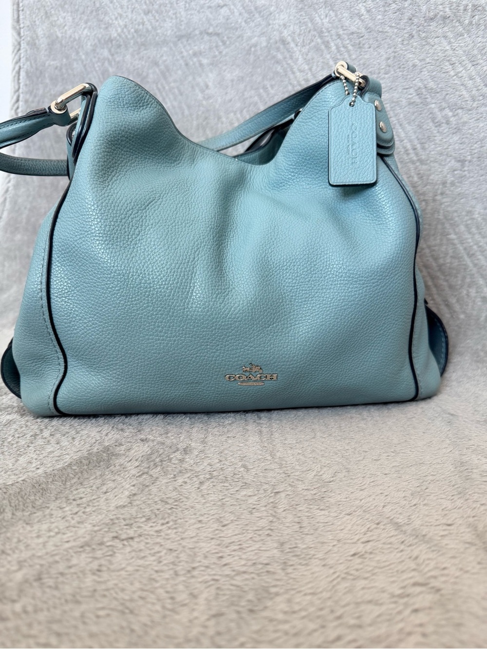 Coach Edie 31 shoulder bag in teal blue pebbled leather